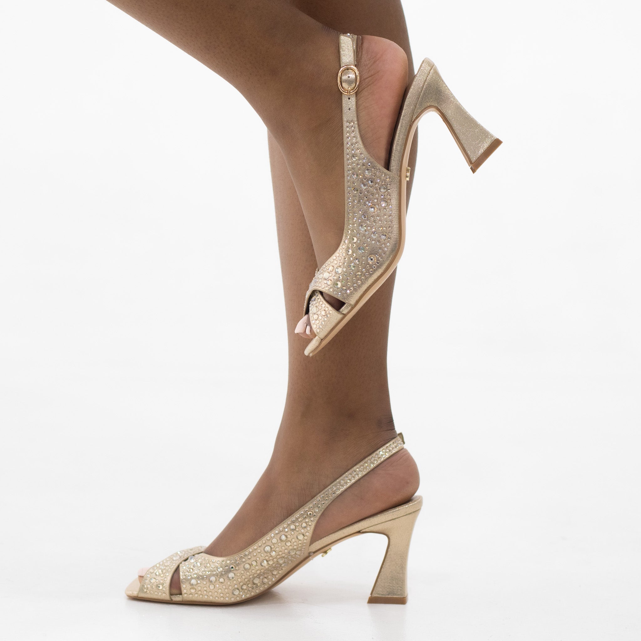 Glam block heel slingback cross over with diamonds 7.5 cm heel