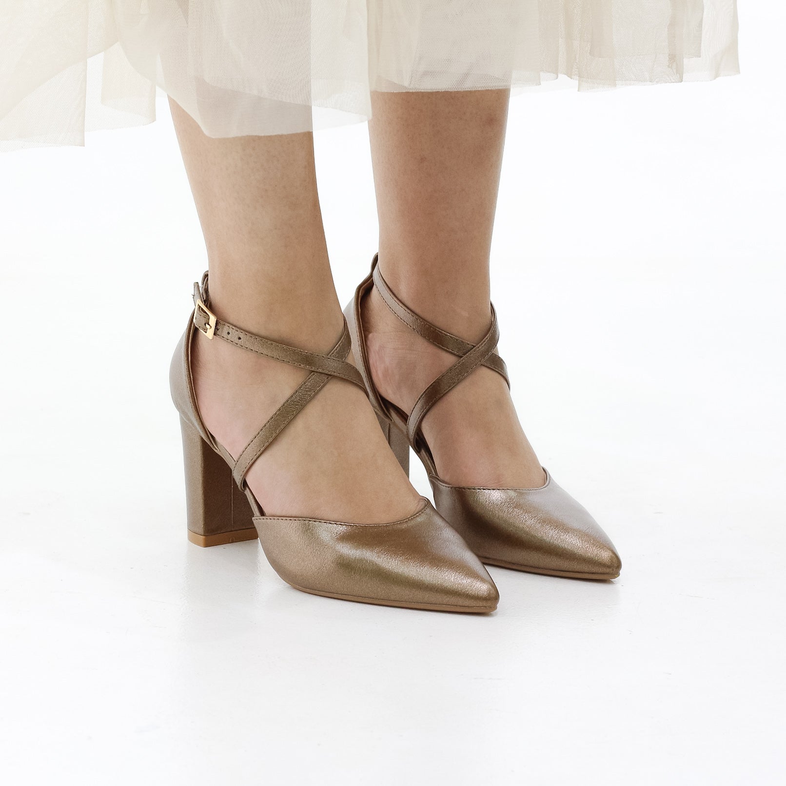 Fomo block 8.5 cm  heel open waist cross over belts