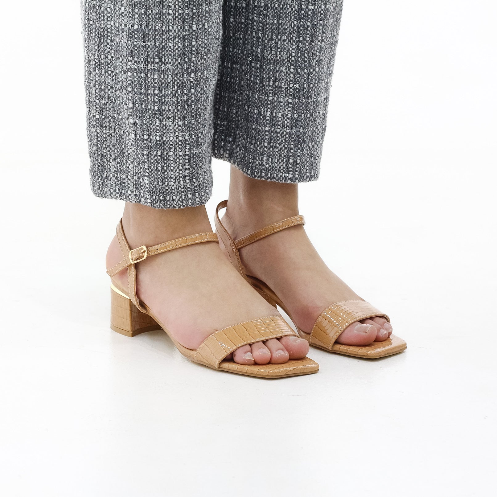 Brisa block 4.5cm  heel one band sandal croco material