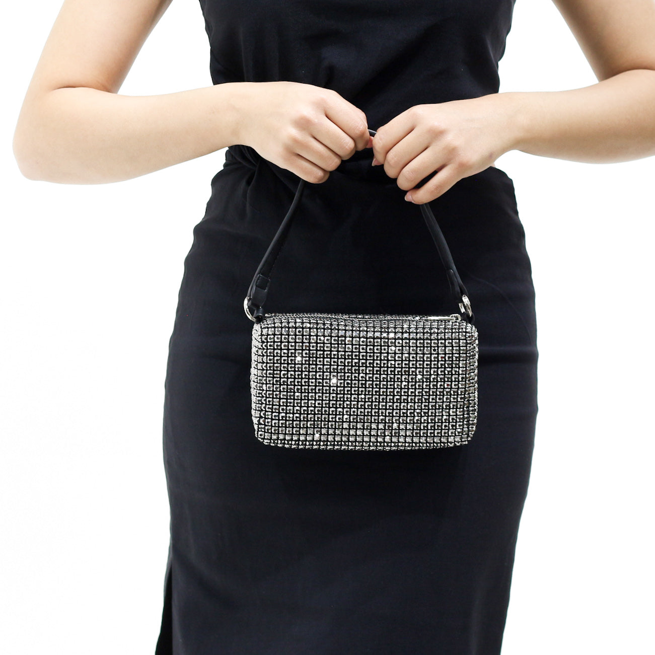 Boleite crystal-studded box shoulder bag with strap
