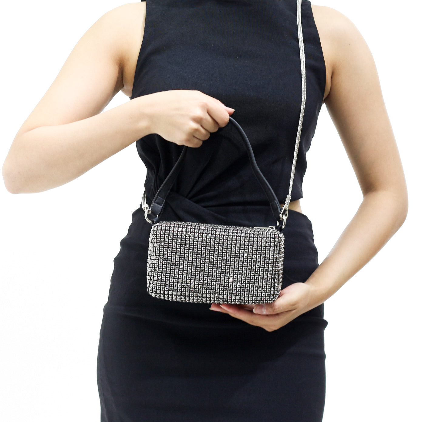 Boleite crystal-studded box shoulder bag with strap