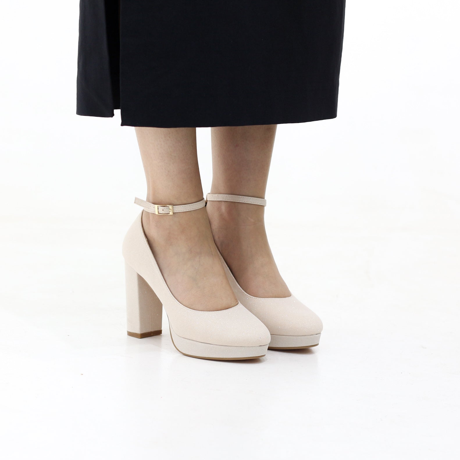 Irana shimmer ankle strap platform courts 12cm heel rose gold