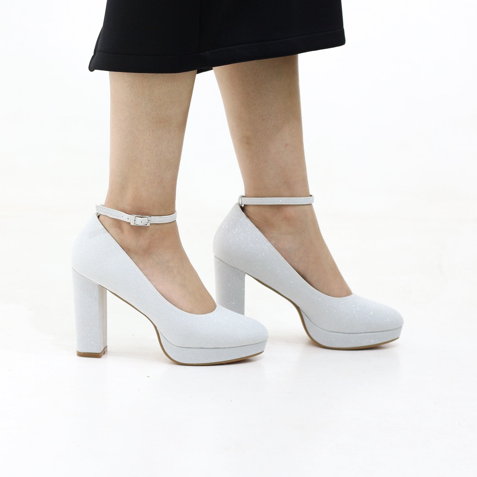 Irana shimmer ankle strap platform courts 12cm heel silver