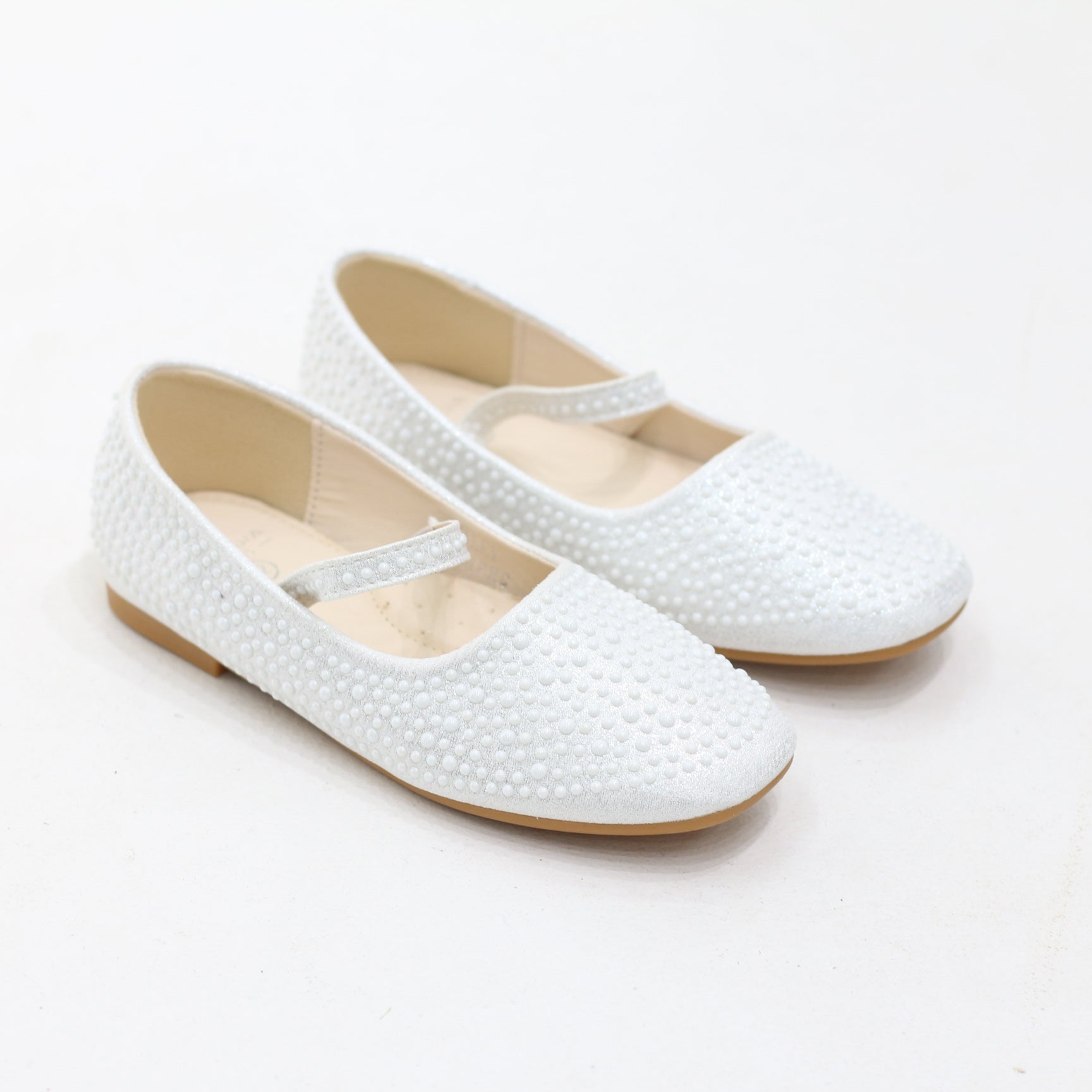 Zaley pearl-detailed girls ballet flats with ankle strap