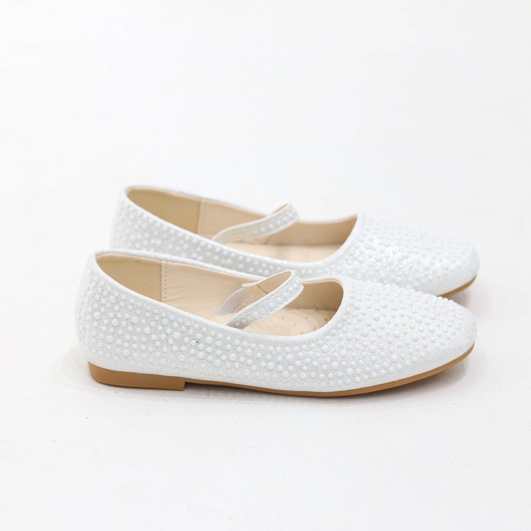 Zaley pearl-detailed girls ballet flats with ankle strap