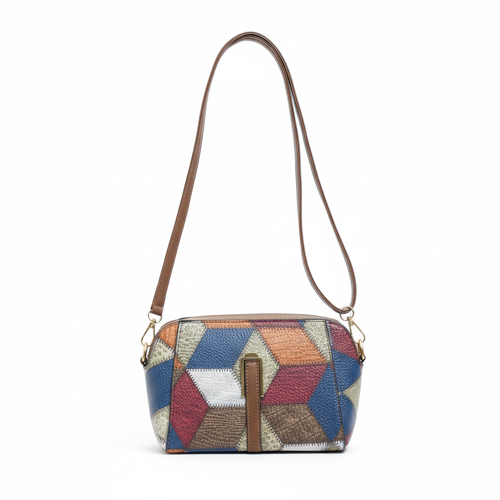 Afric color-block sling bag with vintage charm blue