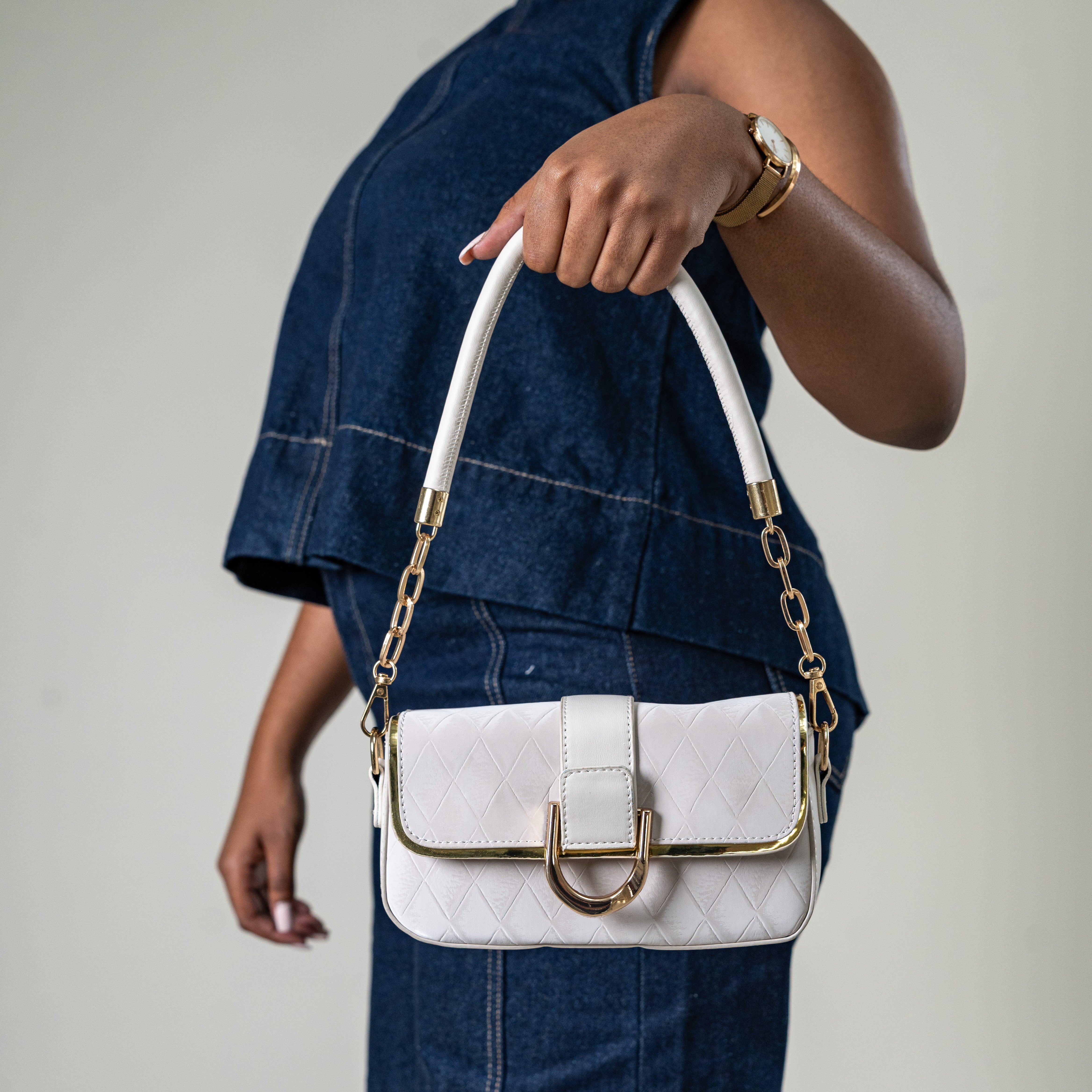 Datolite quilted shoulder bag with gold detail