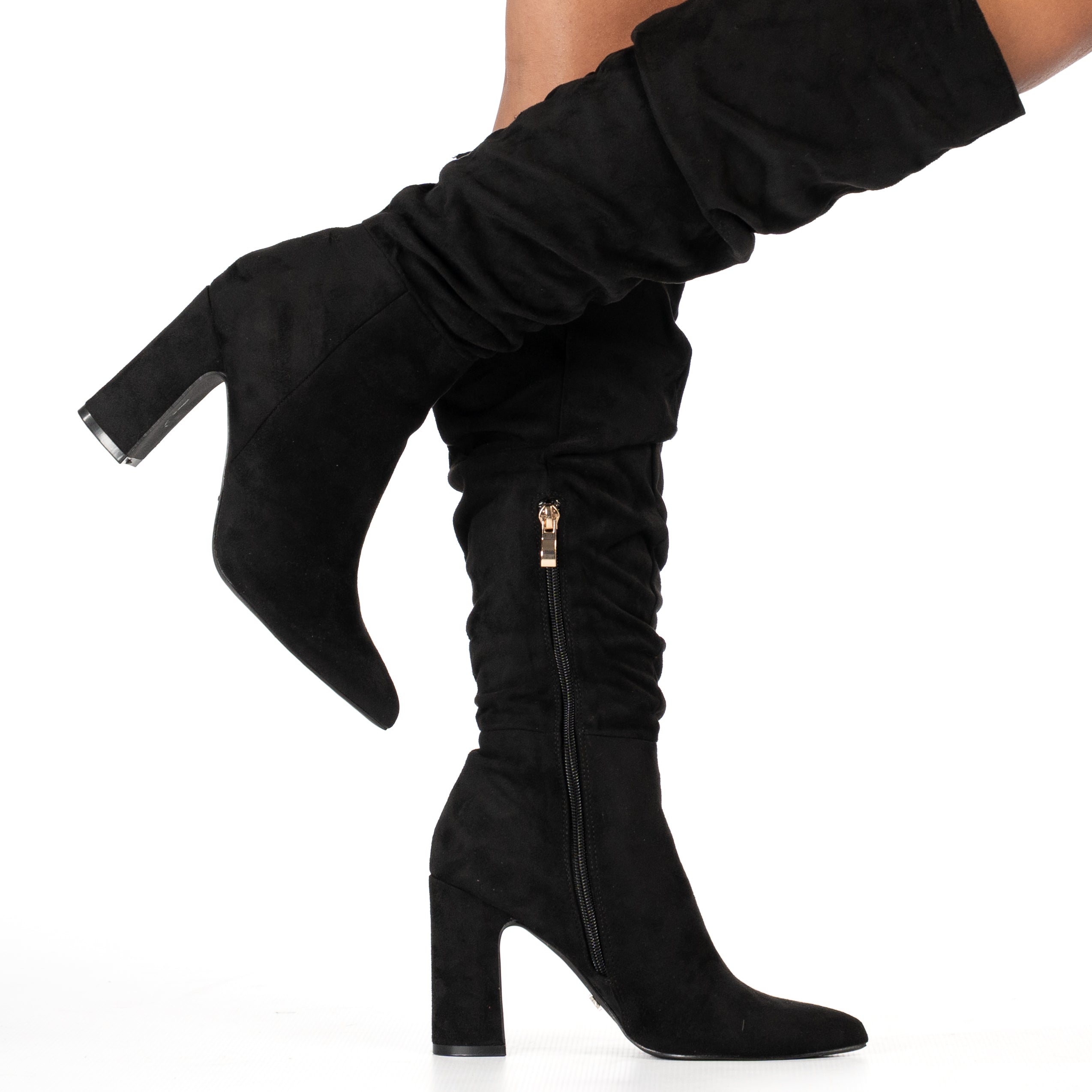 Kai women's slouchy heeled over-the-knee black suede boots
