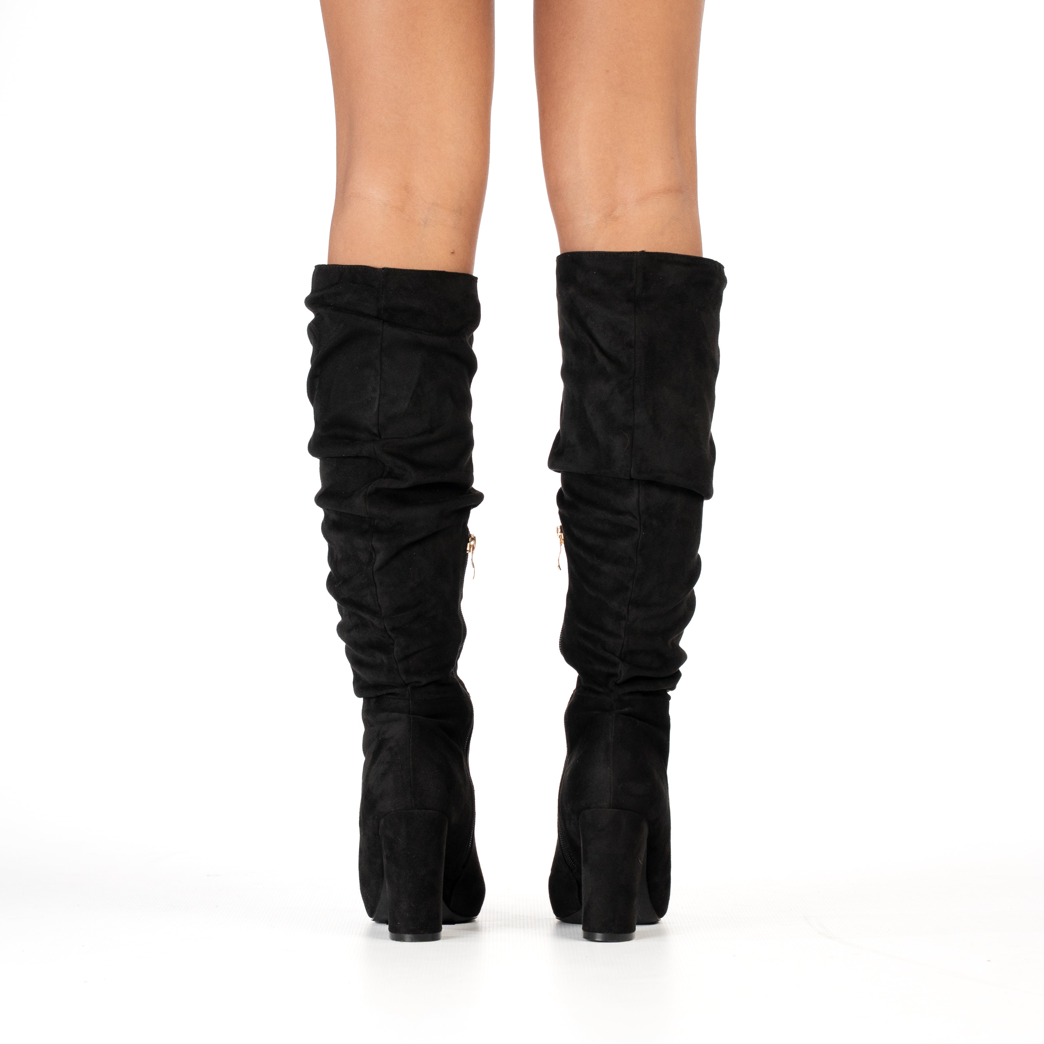 Kai women's slouchy heeled over-the-knee black suede boots
