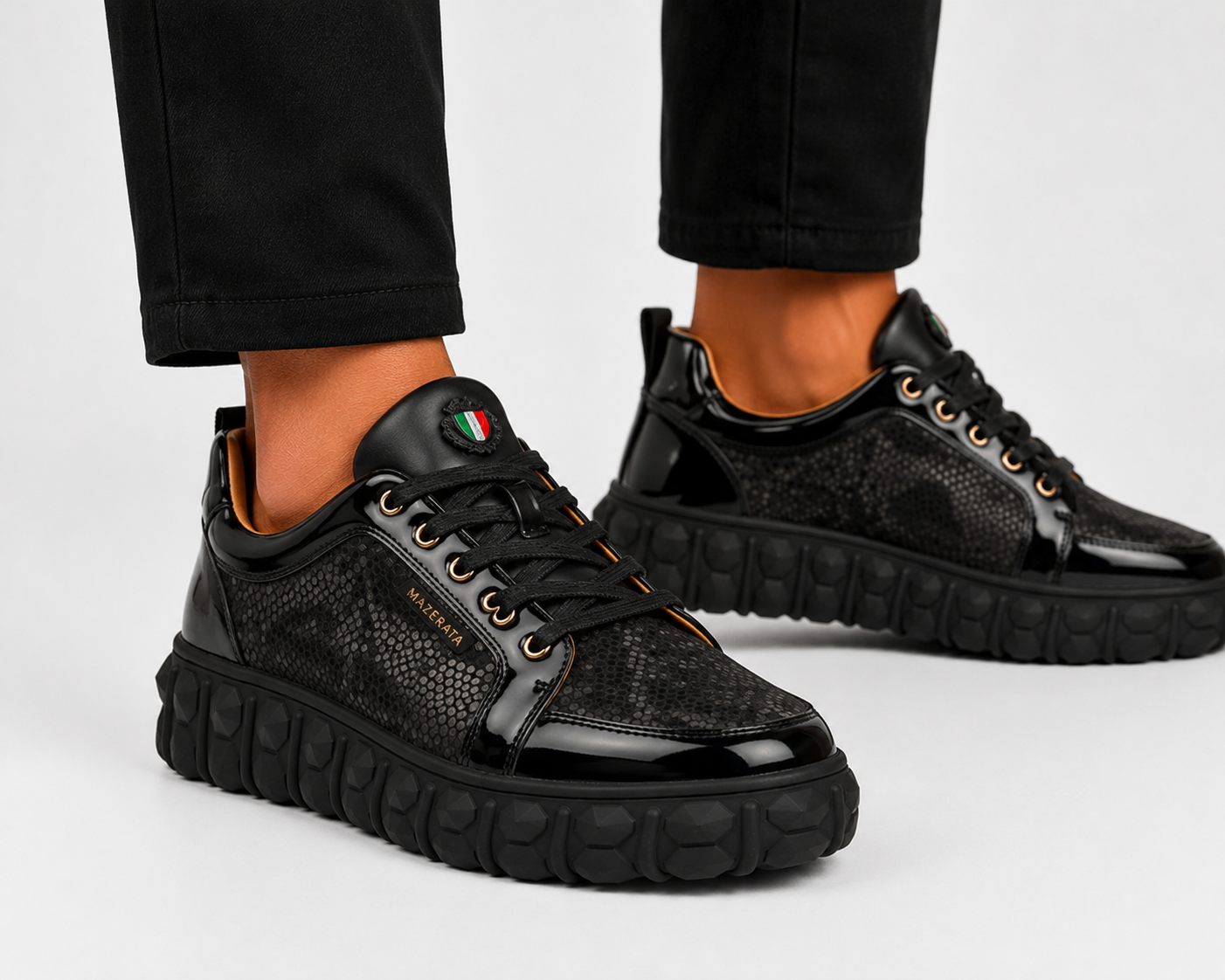 Mazerata Pigale37 faux patent/ snake black mens
