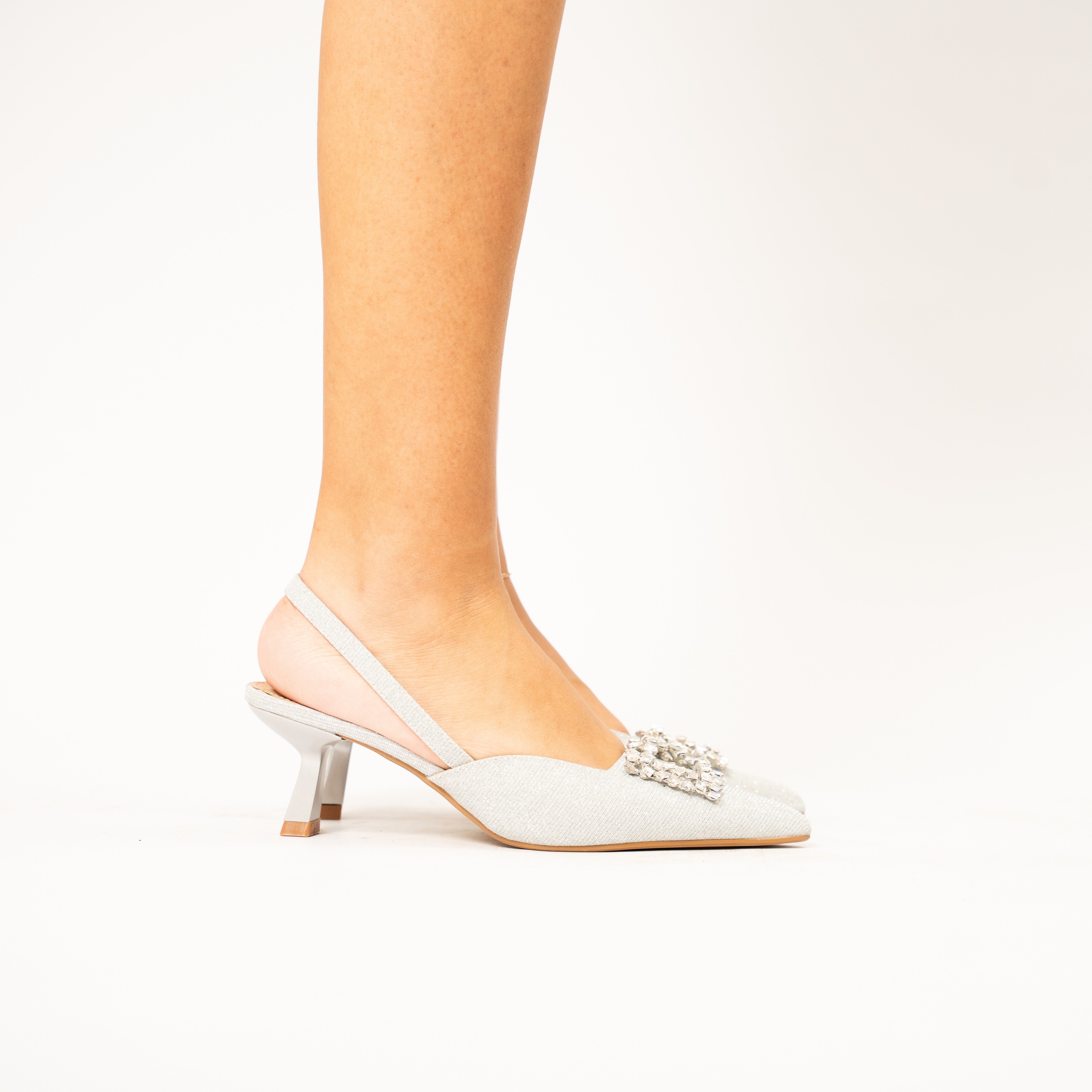 Finley women refined shimmering pointed-toe slingback kitten heel