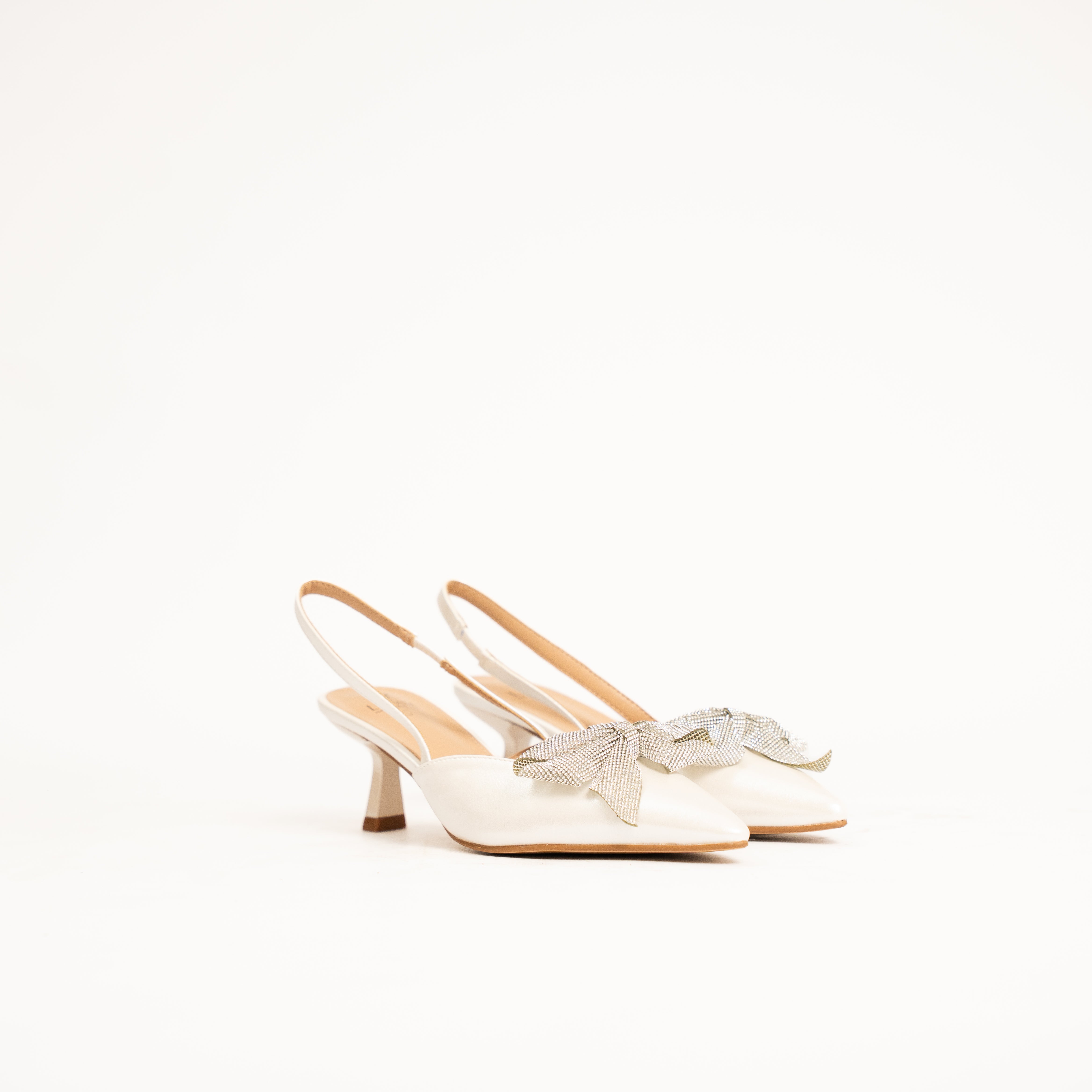 Ginley women elegant metallic slingback with sparkling bow kitten-heel