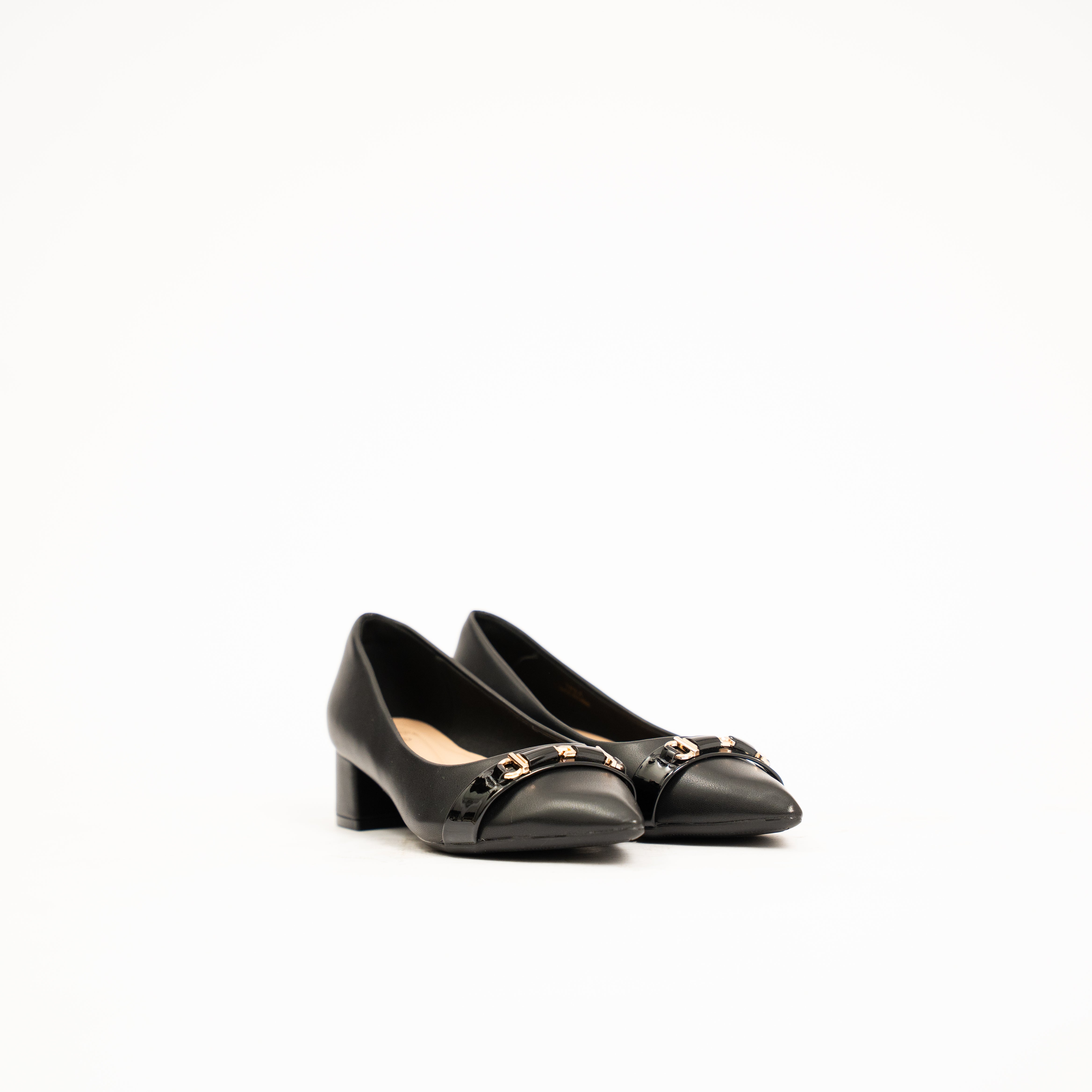 Twila women pointed toe block heel buckle court shoe
