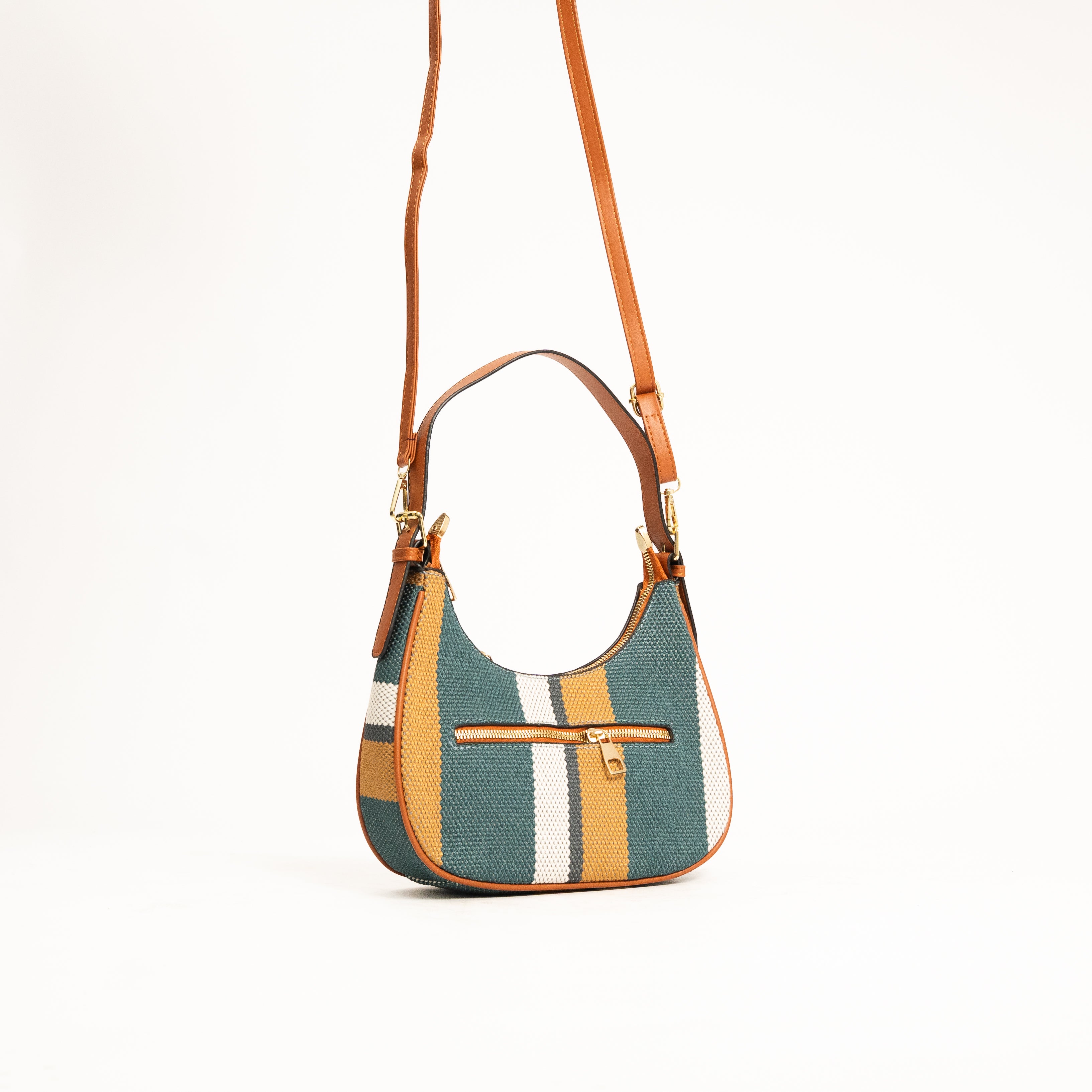 Avela striped canvas shoulder crossbody handbag