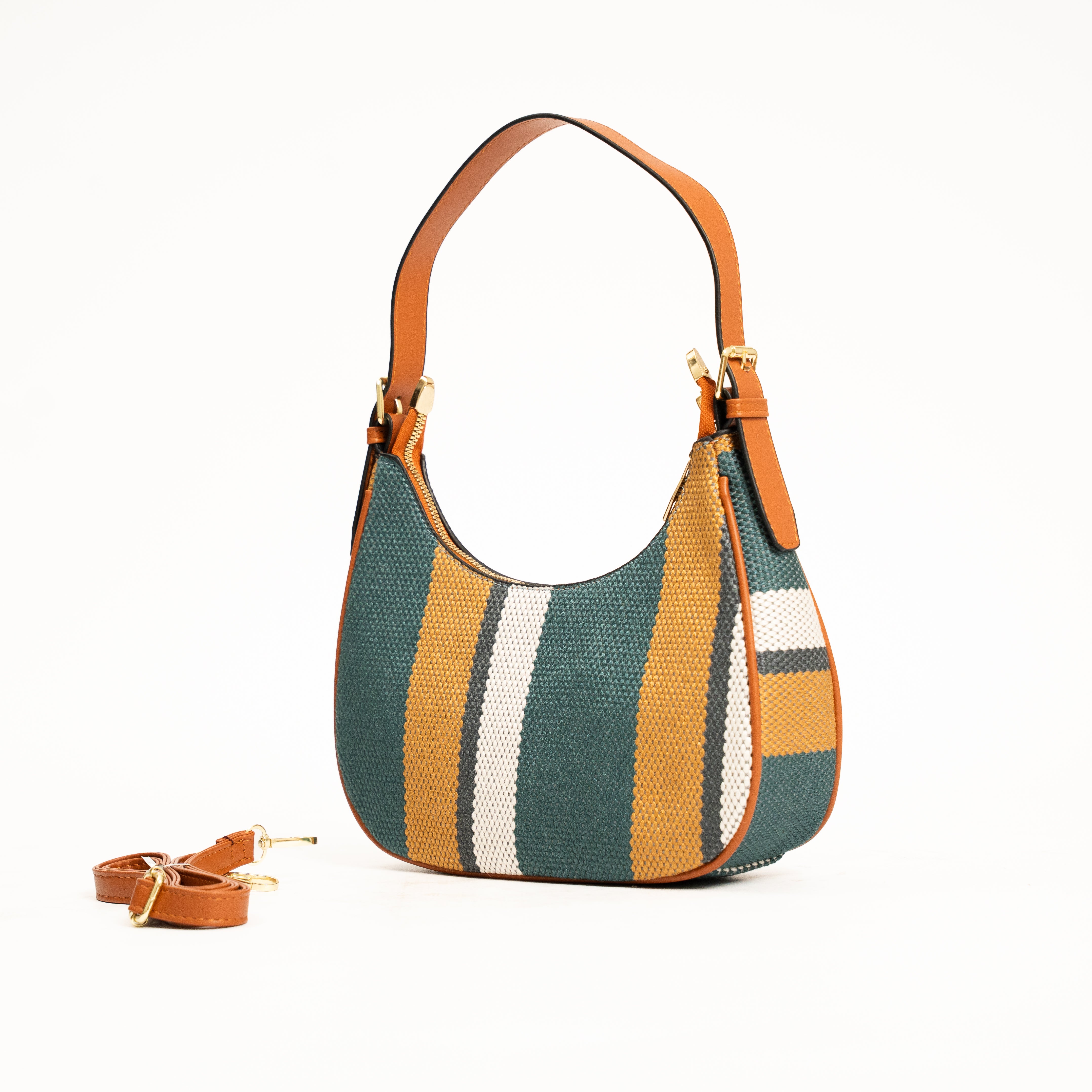 Avela striped canvas shoulder crossbody handbag