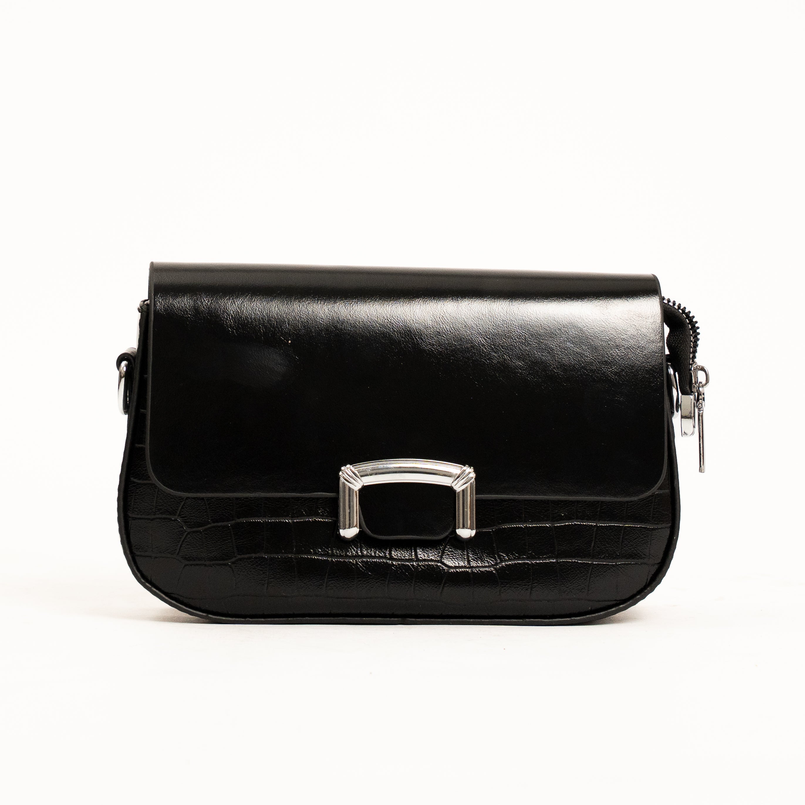 Cherie elegant croc-embossed crossbody bag with statement buckle