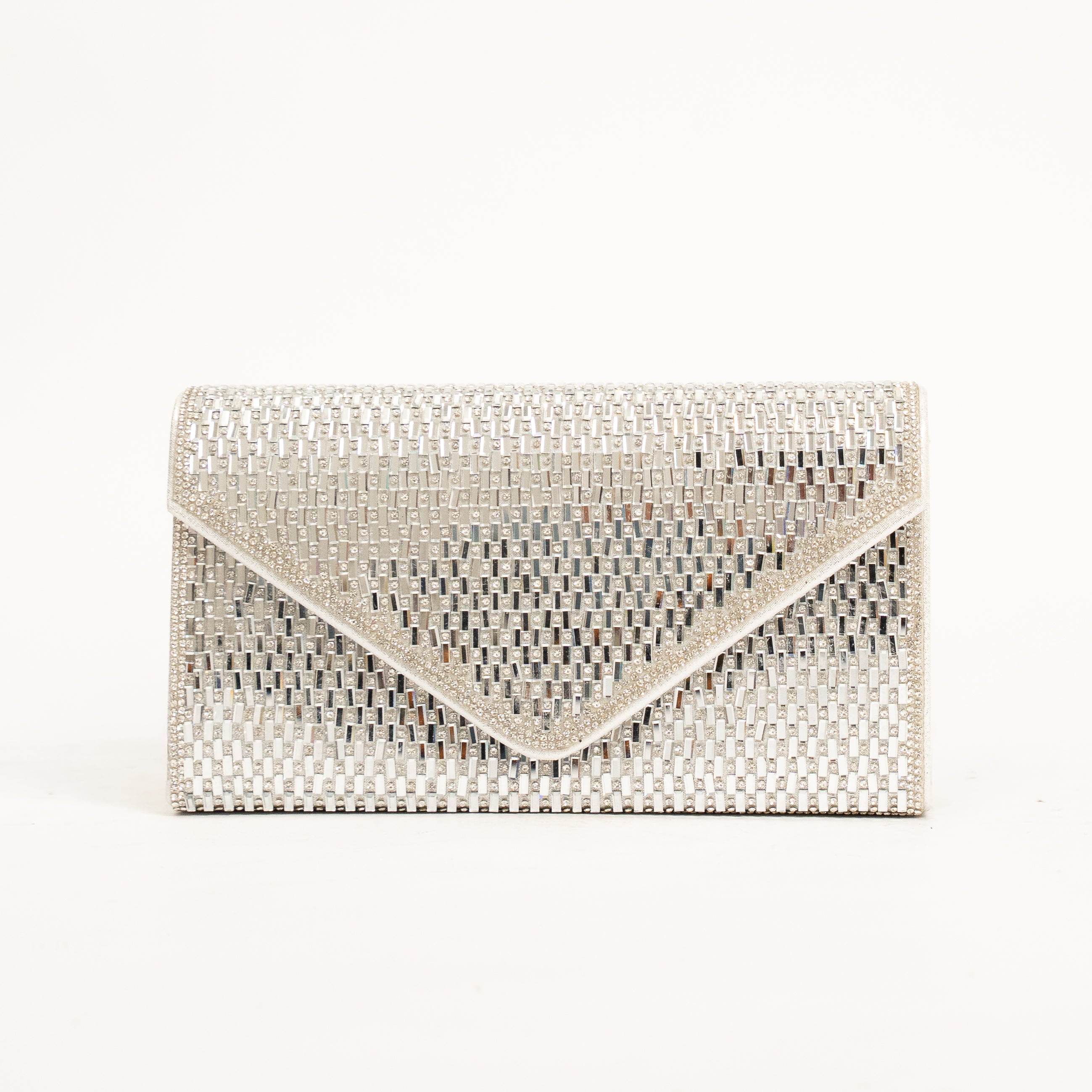 Lily rhinestone envelope clutch with elegant chain shoulder strap
