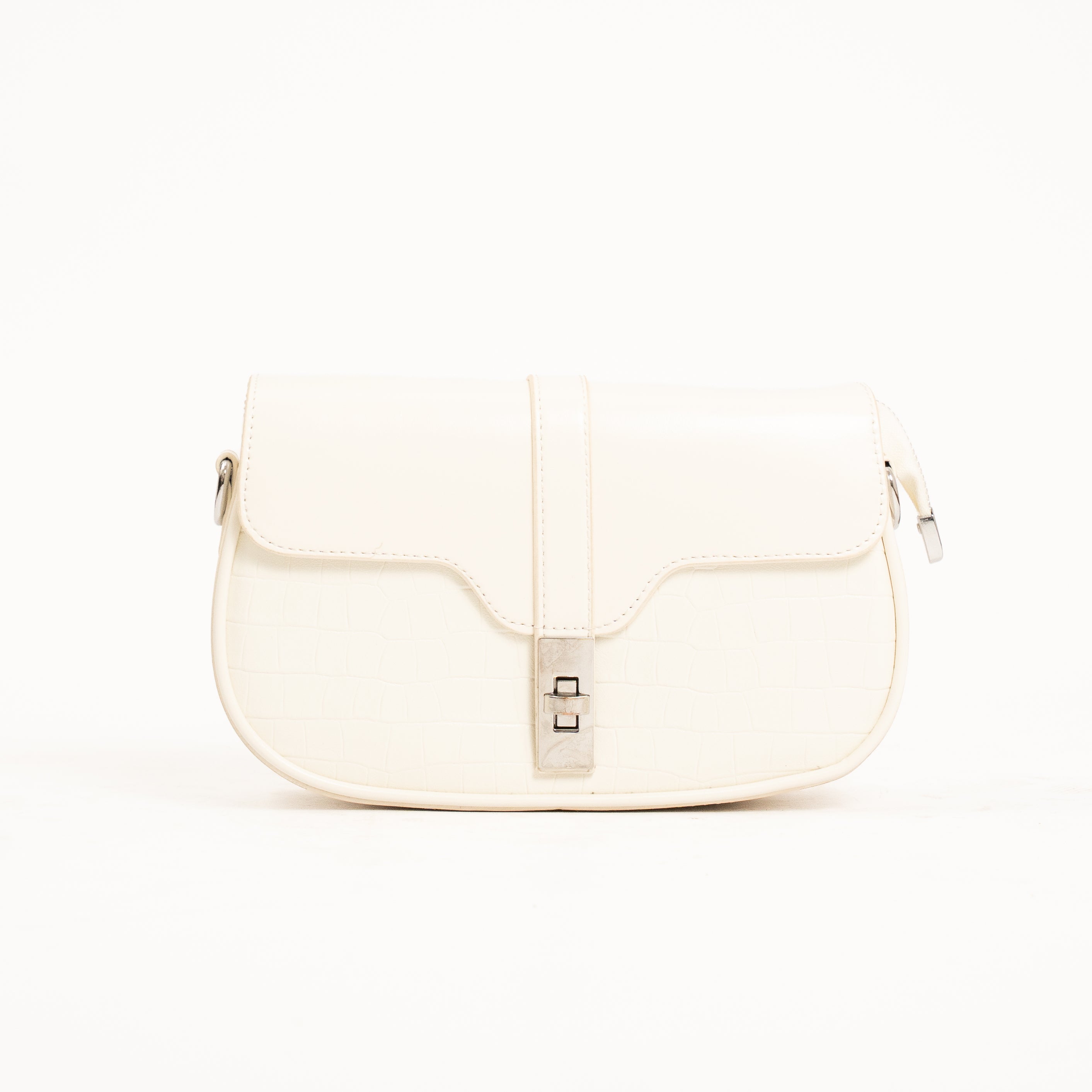 Maren crocodile-textured shoulder bag with sleek silver clasp