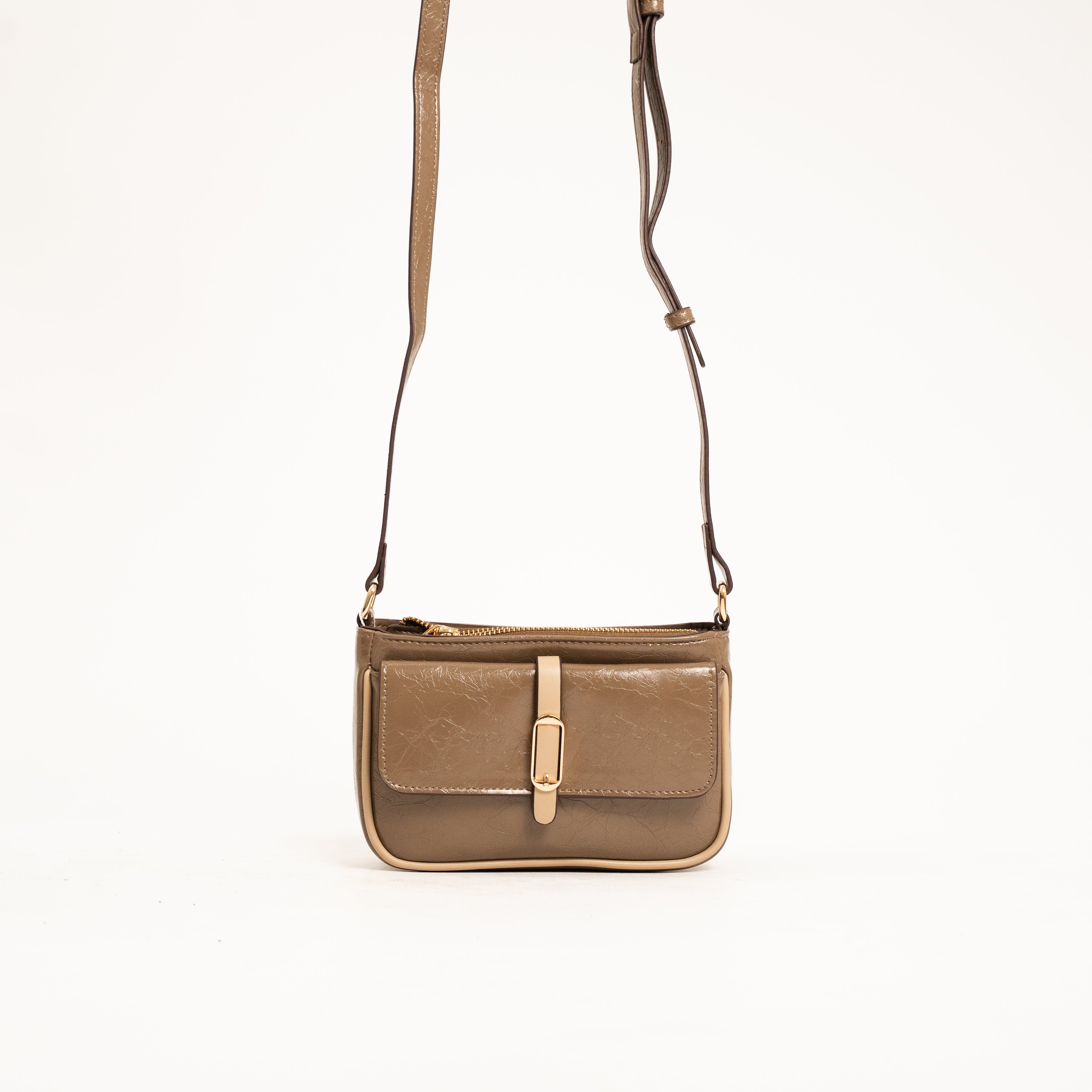 Miray compact zip-around crossbody bag with front flap accent