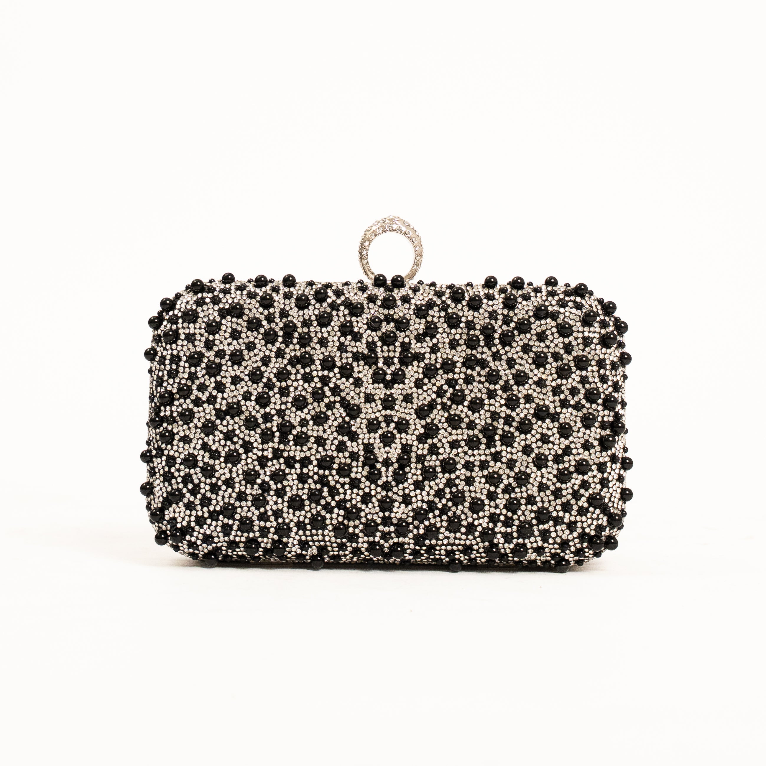 Pearl luxury embellished crystal evening clutch with chain