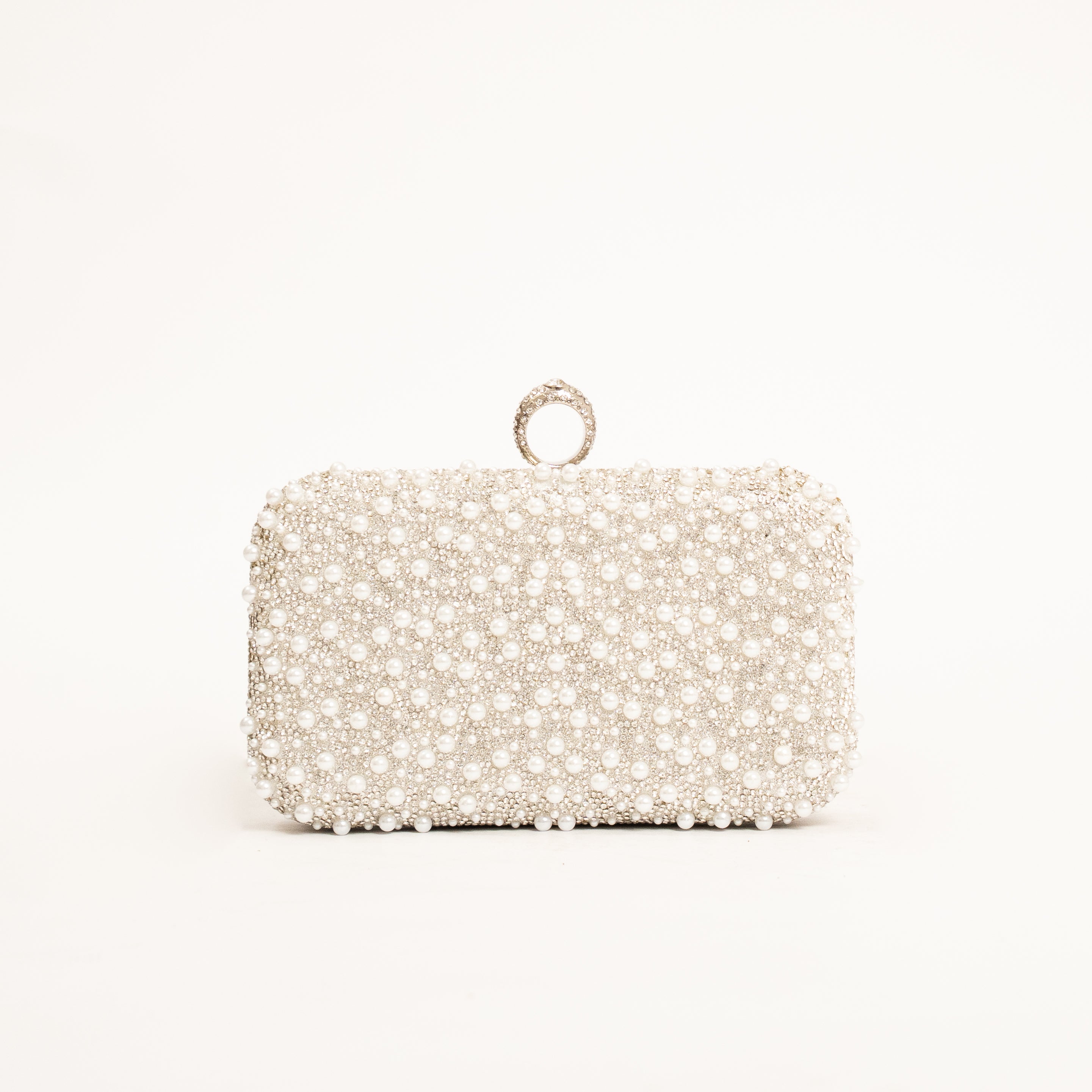 Pearl luxury embellished crystal evening clutch with chain