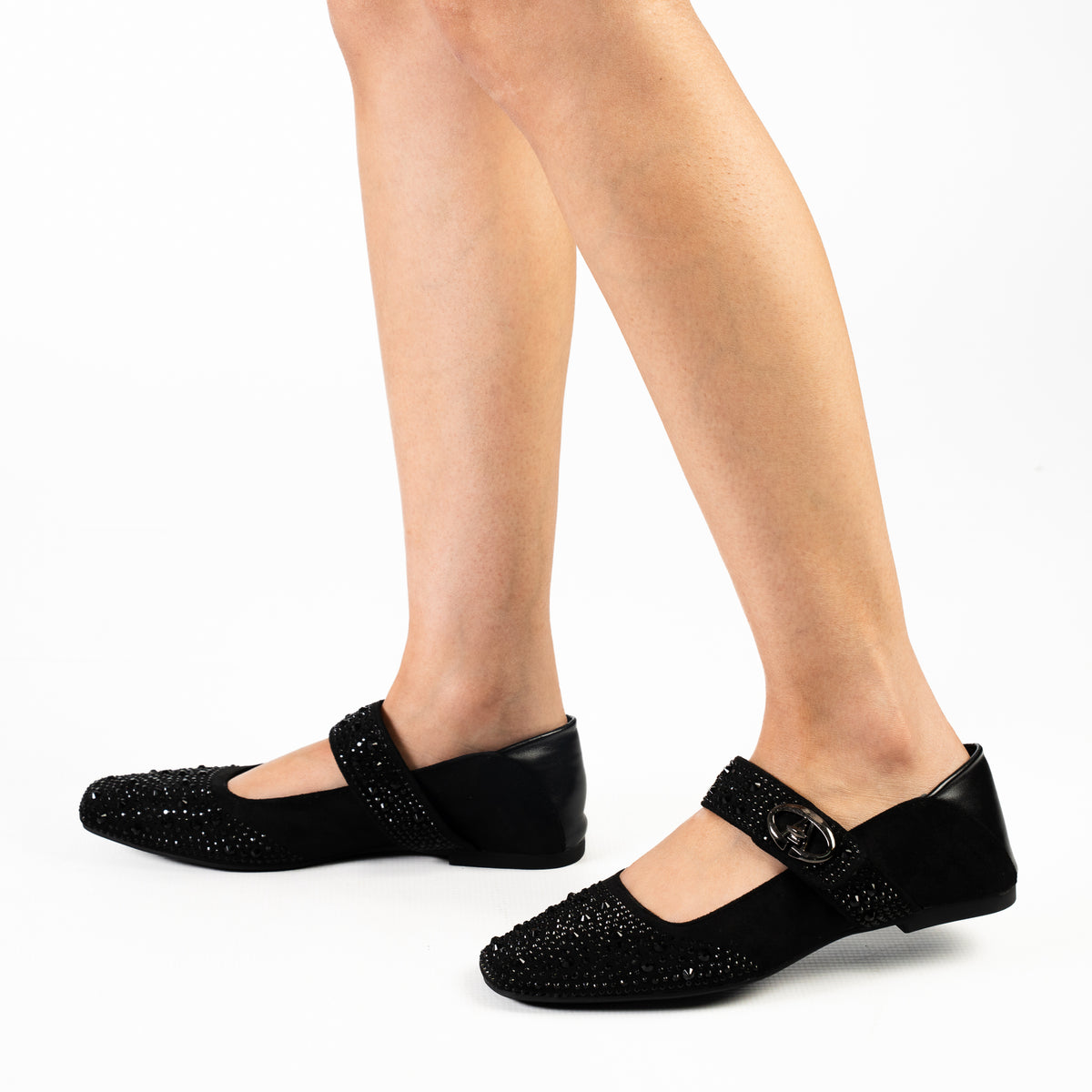 Cupel womens crystal embellished pointed toe buckle pumps