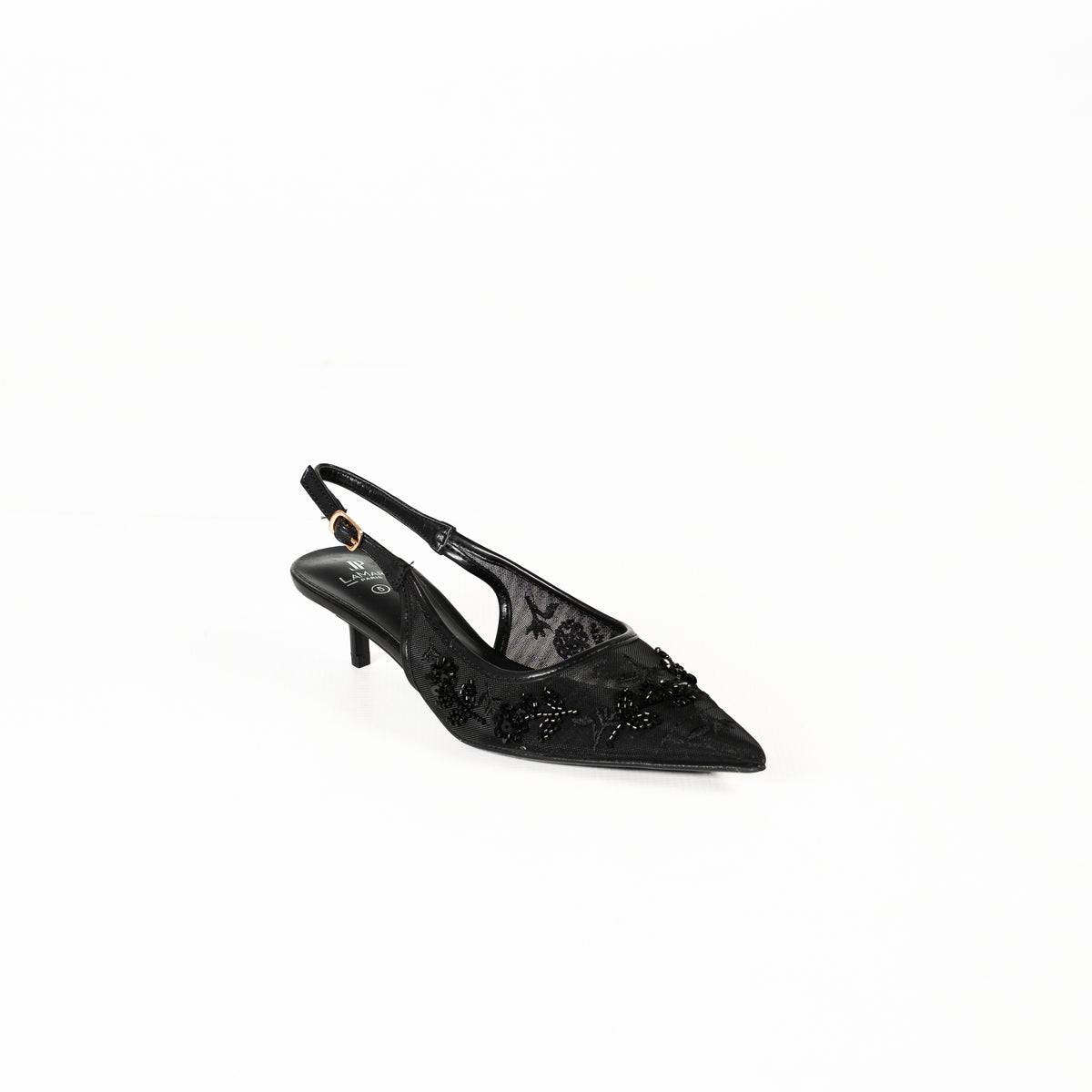 Masha women's elegant embellished pointed-toe slingback kitten heel shoes
