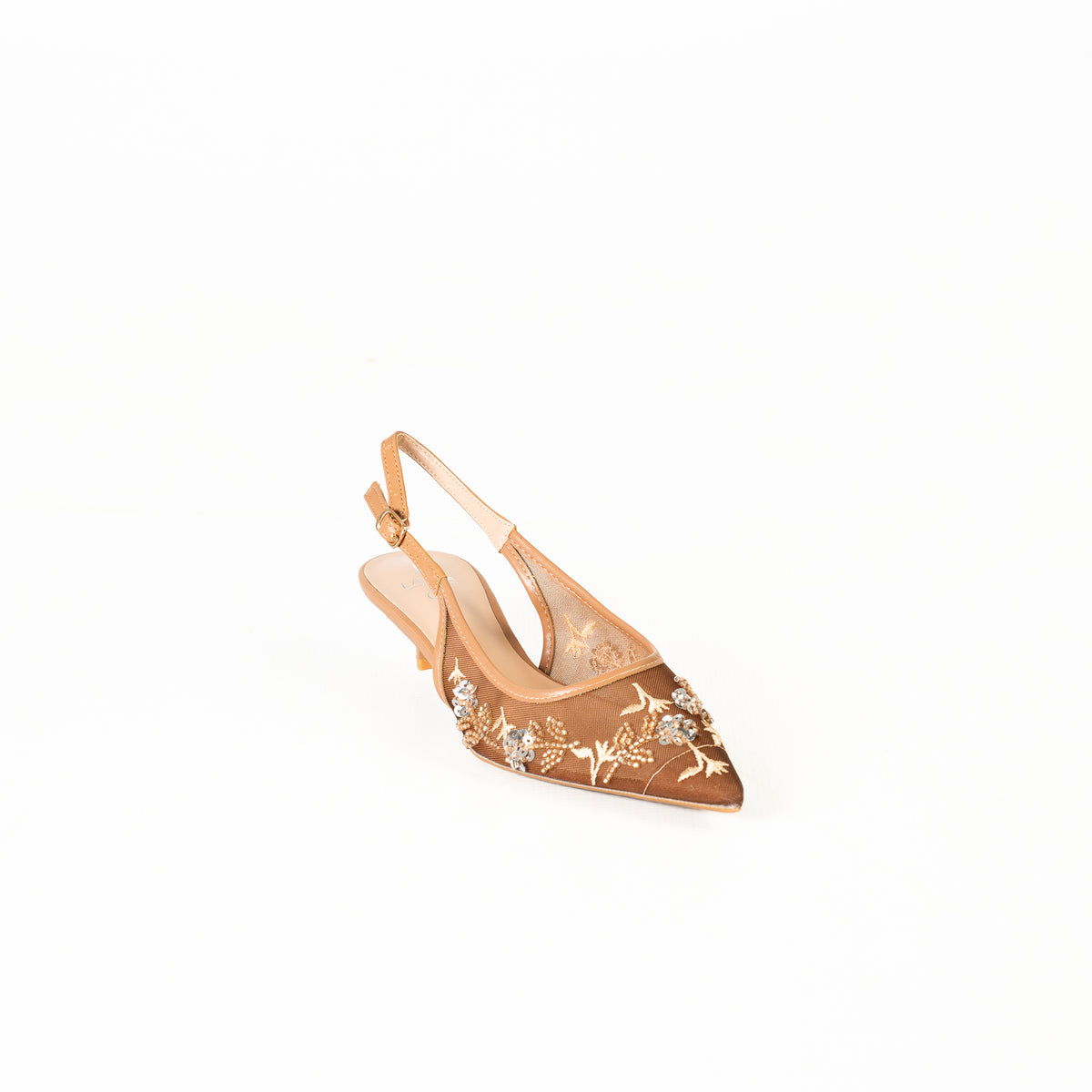 Masha women's elegant embellished pointed-toe slingback kitten heel shoes