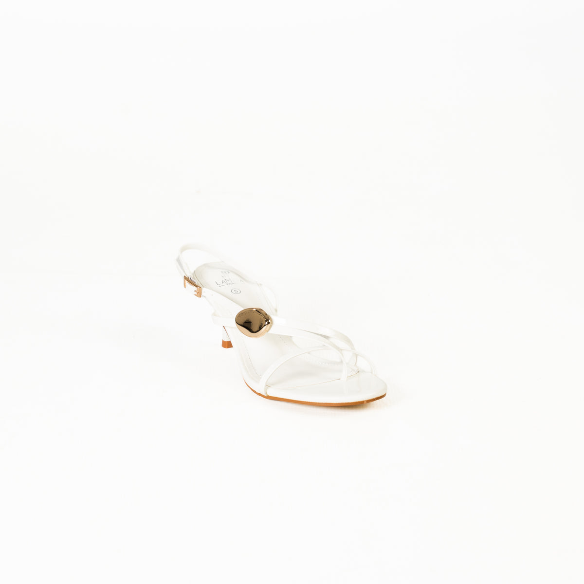 Zuna women's low-heel sandals with gold oval buckle detail