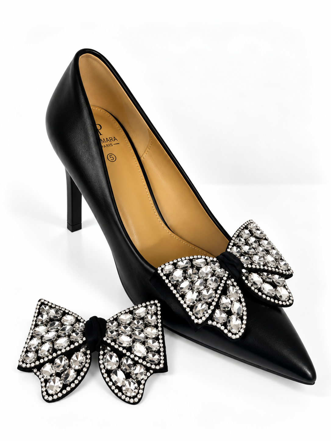 Trim01 2 pieces set sparkling rhinestone embellished decorative bow shoe trim