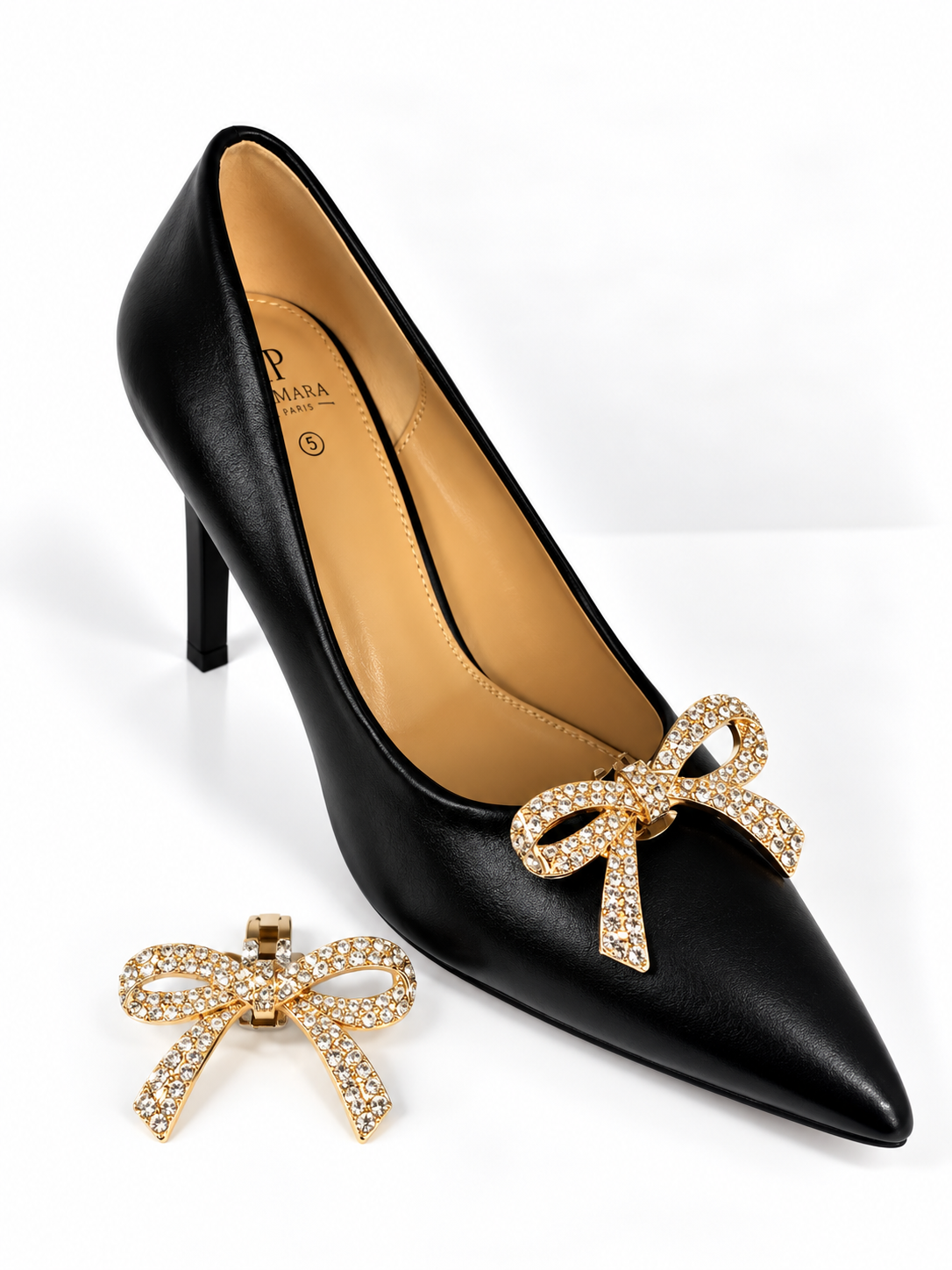 Trim06 elegant rhinestone bow trim, sparkling finish 2 piece set