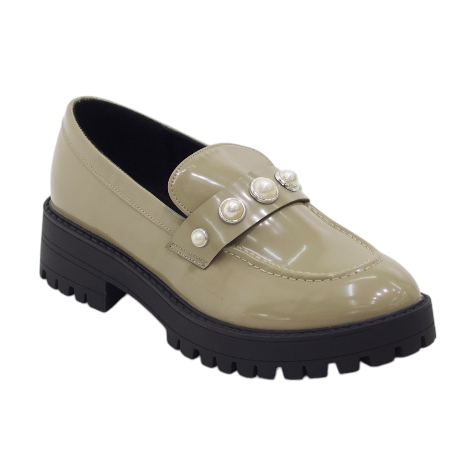 Lofa faux leather loafers crispy with pearls detail