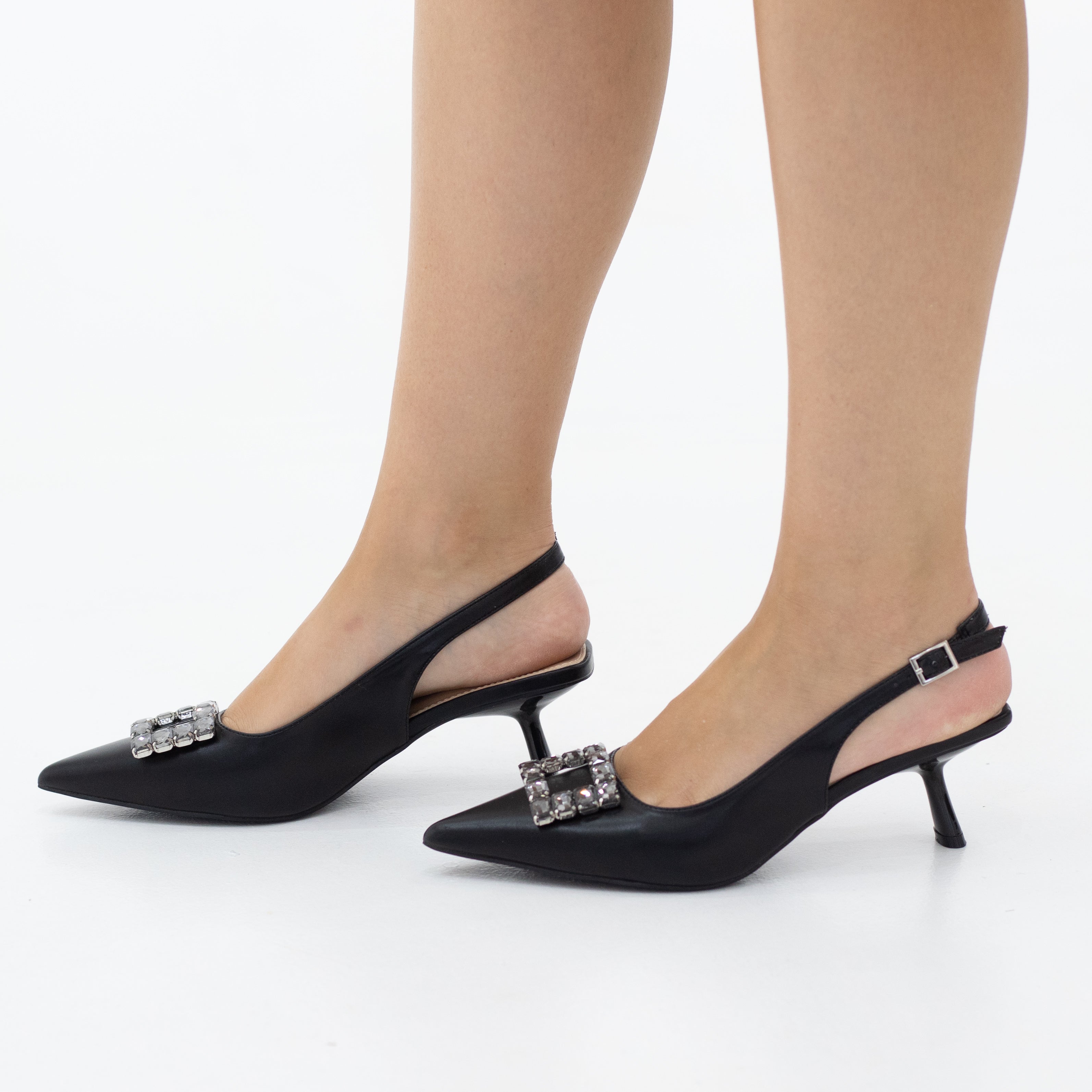 Europa 4.5cm heel sleek glossy reg diamante detailed sling back