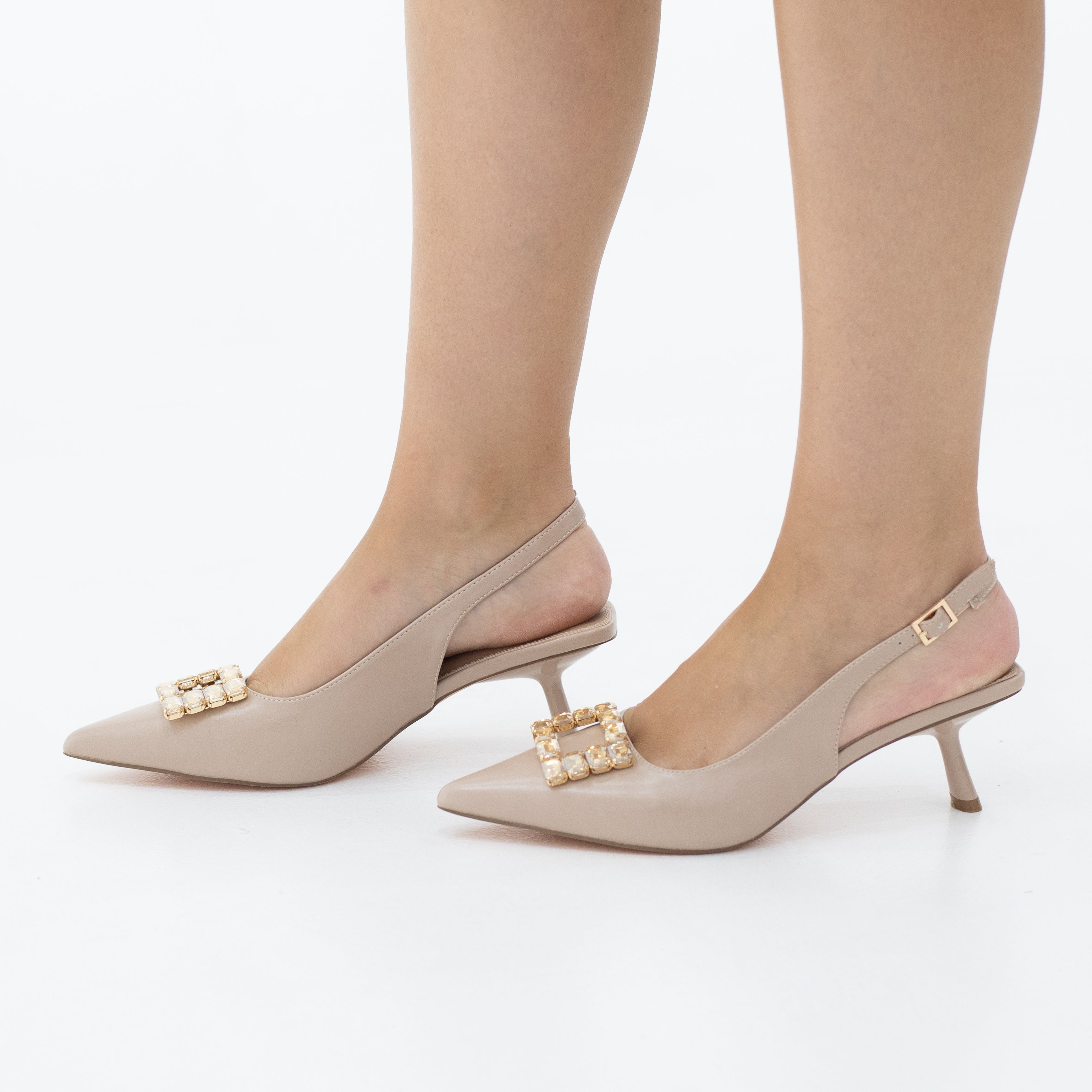 Europa 4.5cm heel sleek glossy reg diamante detailed sling back