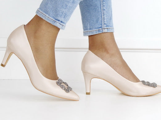 Sofia 6.5cm heel court with pewter trim nude