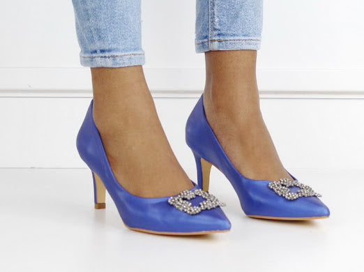 Sofia 6.5cm heel court with trim royal blue