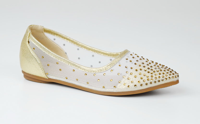 Ziska girls dress mesh diamond pointy pump gold