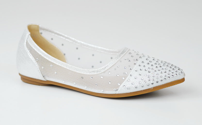 Ziska girls dress mesh diamond pointy pump silver