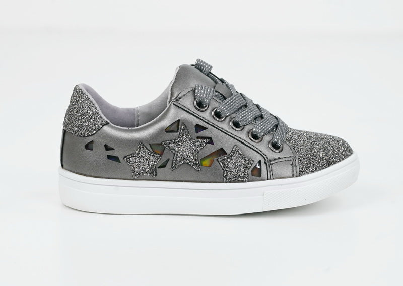 Caris infants lace up glitter sneaker pewter
