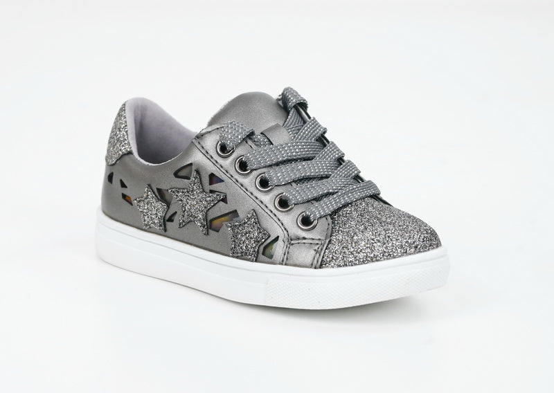 Caris infants lace up glitter sneaker pewter