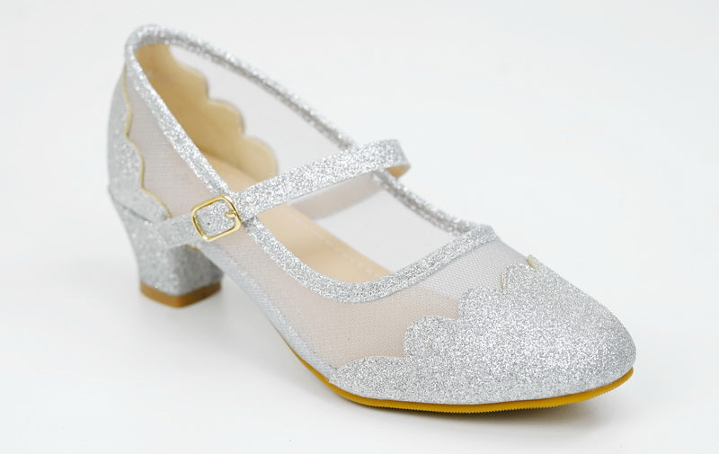 Danita girls party shoe with glitter and mash silver