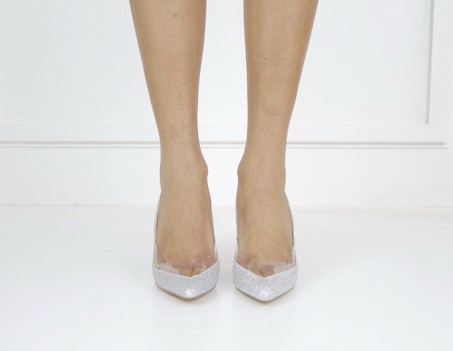 Melrose glitter pointy sling back 9cm silver