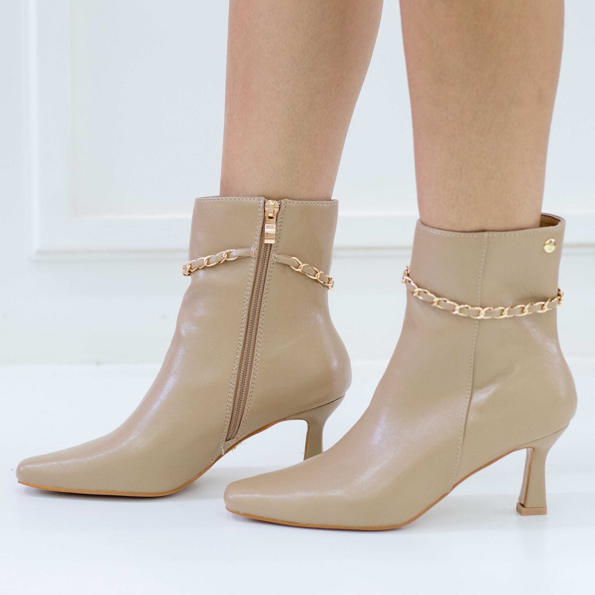 Preview 7cm heel faux leather pu ankle boot beige