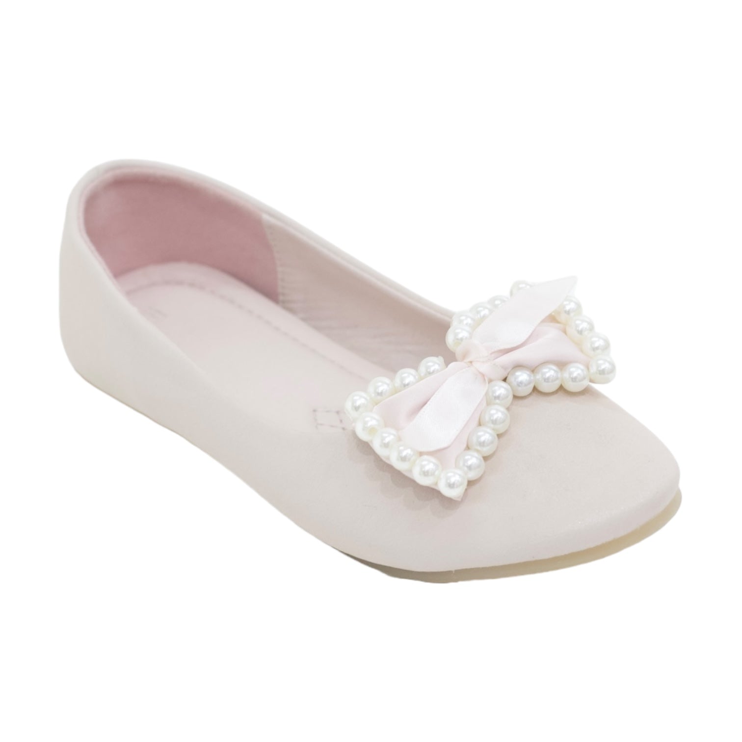 Nitara girls dress pump with a pearls bow pink