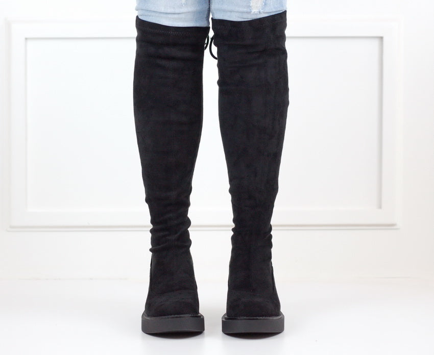 Tiffany knee high chunky side elastic boot black