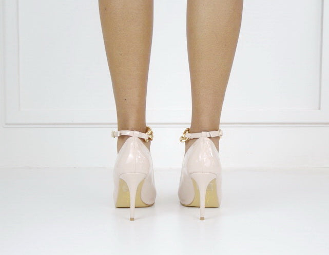 Elvira 9cm heel with chain ankle strap nude
