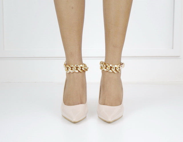 Elvira 9cm heel with chain ankle strap nude