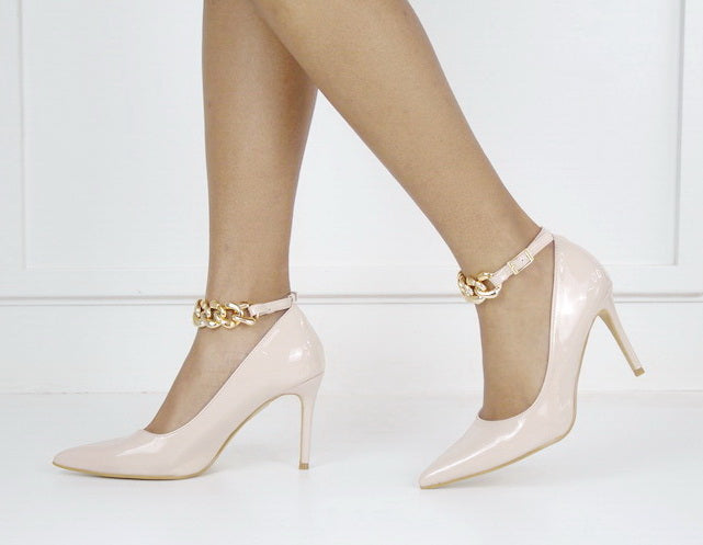 Elvira 9cm heel with chain ankle strap nude