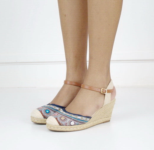 Hiroko S29-1 closed toe wedge sandals navy