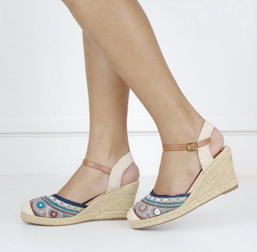 Hiroko S29-1 closed toe wedge sandals navy